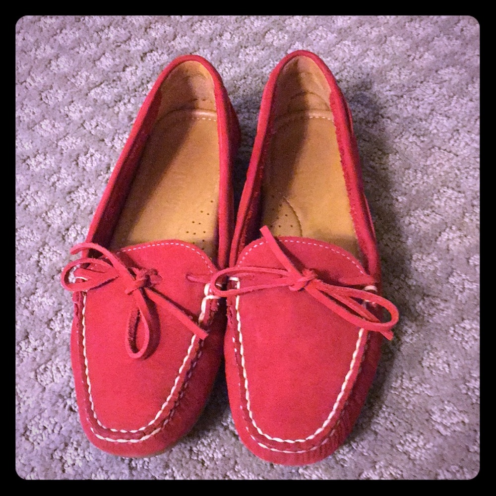 Red Minnetonka loafers